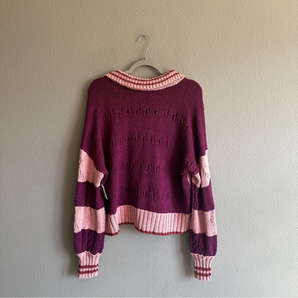 NWT Free People Pembrook Striped Cable Knit Collared Sweater Small - Picture 10 of 13
